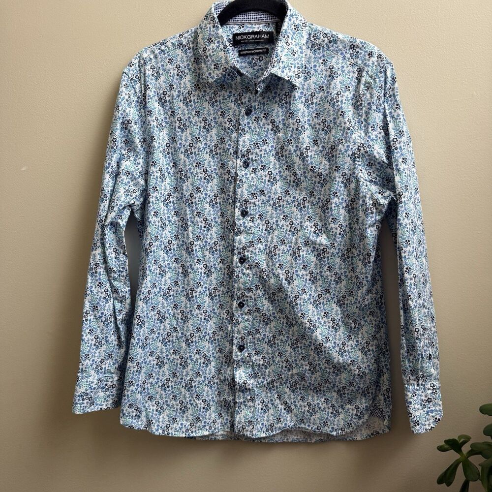 Nick Graham Everywhere Men's Stretch Modern Fit Floral Button Up Shirt Size M